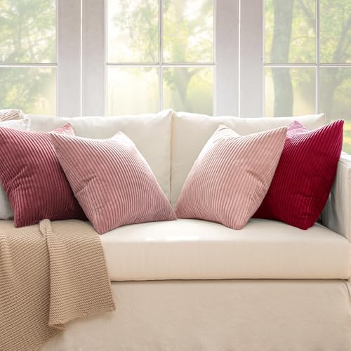 MIULEE Soft Corduroy Decorative Throw Pillow Covers Pink Series 18x18 - Image 3