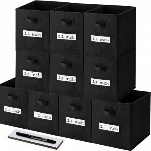 Storage Bins,11" Cube Storage Bin with Labels,10pcs,Black by Anyoneer