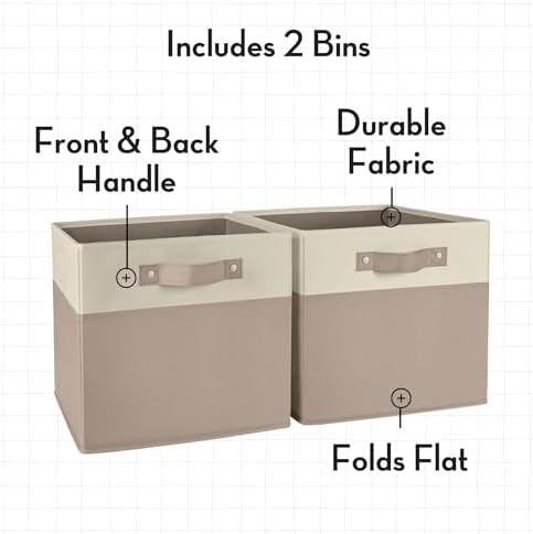 RiverRidge Two-Tone Folding Storage Bins - 2-pack of 10in Tall Taupe Cubes - Image 4
