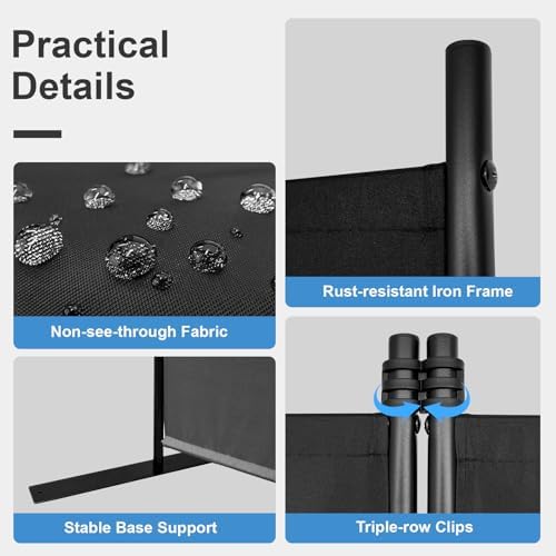 MAYOLIAH 3-Panel Black Room Divider 6ft Tall Folding Privacy Screen - Image 3