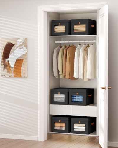 Homsorout Storage Bins with Lid – Closet Organizer with Side Opening and Clear Window, Foldable Stackable Fabric Basket for Clothes, Home, Office - 13.77" x 11.8" x 9.8", 4 Pack, Black - Image 5