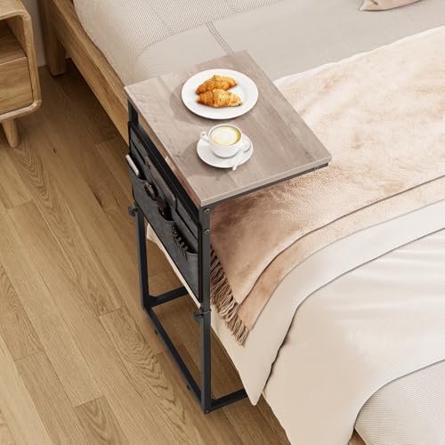 Vagusicc C Shaped End Table, 33'' Tall Side Table for Couch, Adjustable Height Small Couch Side Table for Small Spaces, C Table Slide Under Sofa Table TV Tray Arm Table for Living Room, Bedroom, Grey - Image 4