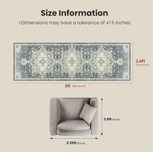 AMADA HOMEFURNISHING 2'6"x8' Washable Area Rug, Low-Profile Entryway Rug with Non-Slip Backing & Durable Edge Binding, Vintage Rug Pattern, Small Rugs for Entryway, Kitchen & Living Room - Image 2