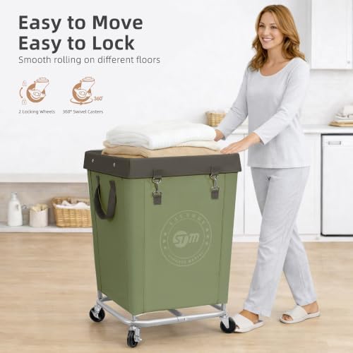 STORAGE MANIAC Commercial Laundry Hamper with Heavy Duty Steel Frame, 160 L Industrial Laundry Basket Cart with Wheels for Hotel, Home, Laundry Room, 18''L x 18''W x 31''H, Medium Green - Image 5