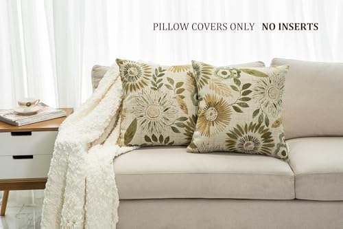 Mika Home Pack of 2 Decorative Throw Pillows Cases Cushion Cover for Sofa Couch Bed,Sunflower Pattern,20x20 Inches,Green Cream - Image 2