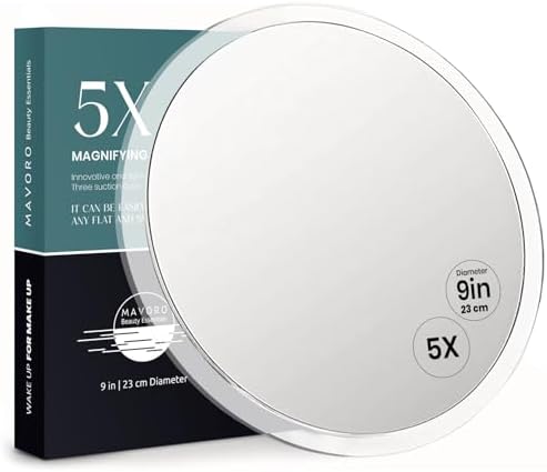 Mavoro 9" Magnifying Makeup Mirror | 3 Strong Suction Cups | Portable | 5X by Mavoro