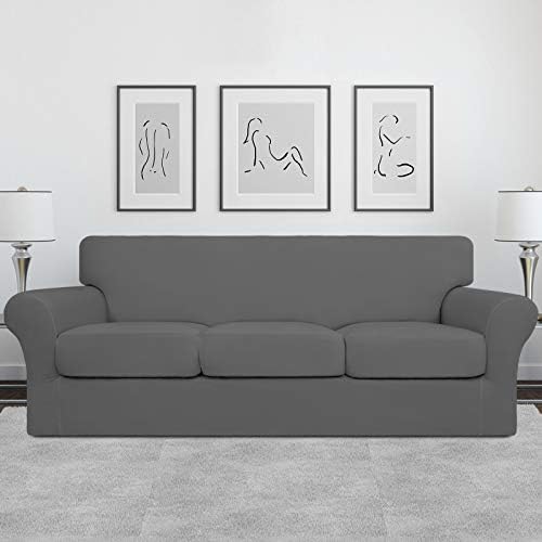 Easy-Going 4 Pieces Stretch Soft Couch Cover for Dogs - Washable Sofa Slipcover for 3 Separate Cushion Couch - Elastic Furniture Protector for Pets, Kids (Sofa, Grey, Large) - Image 2