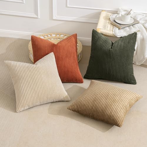 MIULEE Fall Corduroy Decorative Throw Pillow Covers Rust-Olive Green 18x18 - Image 4