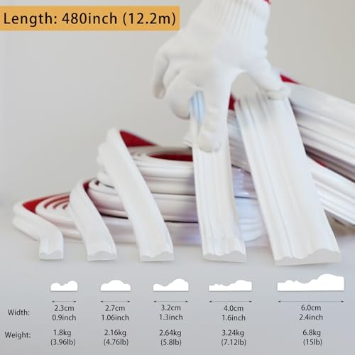 Hungbak 480"L x 1"W Peel and Stick Chair Rail Panel Molding, Pre-Primed Trim for Home Decoration & Wall Protection - Image 3