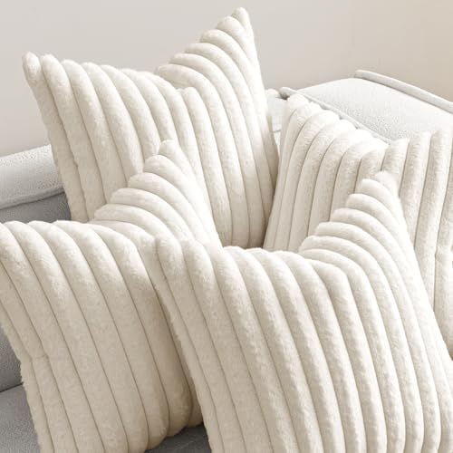 MIULEE Faux Fur Plush Decorative Throw Pillow Covers 20x20, Cream White - Image 2