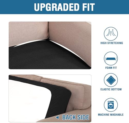 H.VERSAILTEX Super Stretch Individual Seat Cushion Covers Sofa Covers Couch Cushion Covers Slipcover Sets Thick Jacquard Textured Twill Fabric (1 Piece Sofa Cushion Cover, Black) - Image 6