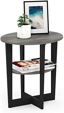Furinno Jaya 2-Tier Round Modern Side Table, Open Shelf, French Oak by Furinno-FitsYourSpaceFitsYourBudget