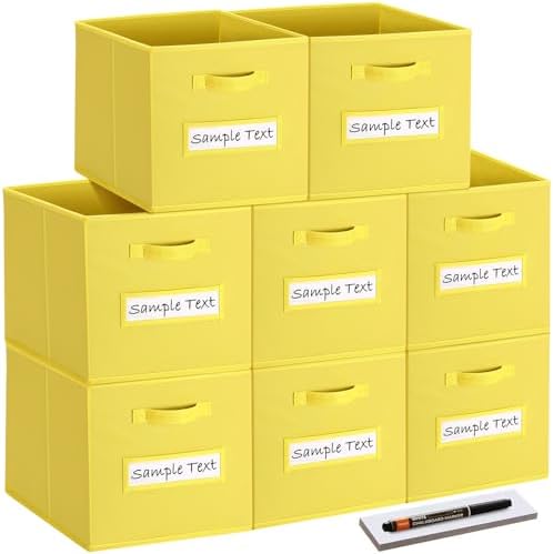 Fabric storage cubes (8 Pack) 11 Inch Cube Storage Bin, cube organizer bins with 8 Labels Window Cards & a Pen, Foldable cube organizer bins and Storage Box, Dark Yellow by Artsdi
