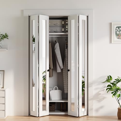 Bifold Doors 48 x 80, Bifold Mirror Closet Doors with Hardware Kit by COSHOMER