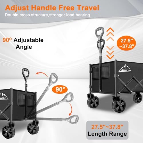 AMNOW 100L Collapsible Wagon Cart with All Terrain Wheels, 350LBS, Black - Image 4