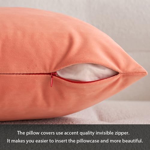 MIULEE Velvet Throw Pillow Covers 18x18 Inch Pack of 2 Coral Red - Image 3