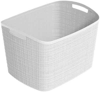 Curver Set of 2 XL 30.5L Jute Decorative Plastic Organization and Storage Baskets - Perfect Bins for Home Office, Closet Shelves, Kitchen Pantry and All Bedroom Essentials, White by Unknown