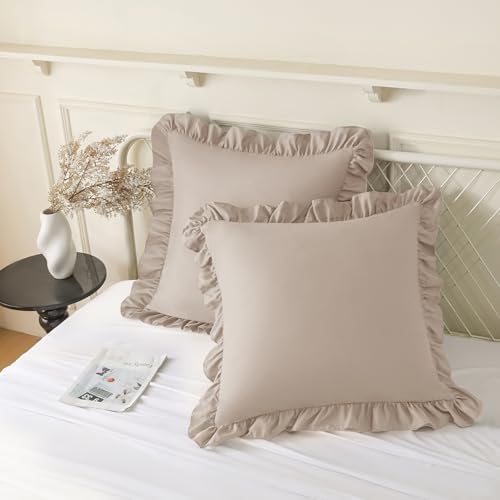 KKJIAF 2 Pack Ruffle Pillow Cases 22x22 Inches, Khaki by KKJIAF