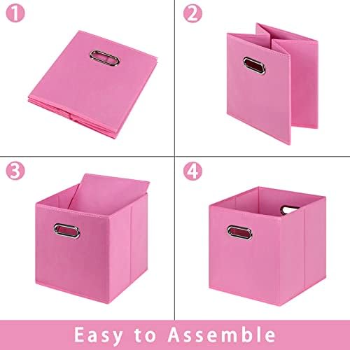 Fabric storage bins Cubes, Fabric Cube Organizer with Handle, Foldable Cube Bins for Cloth or Accessary Storage, 11x11x11, Set of 6, (Pink) - Image 6