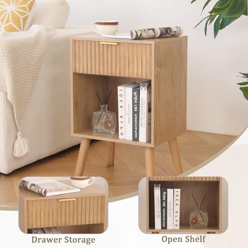 Fultyle Fluted Night Stand, Modern Bedside Table with Drawer and Open Shelf - Image 6