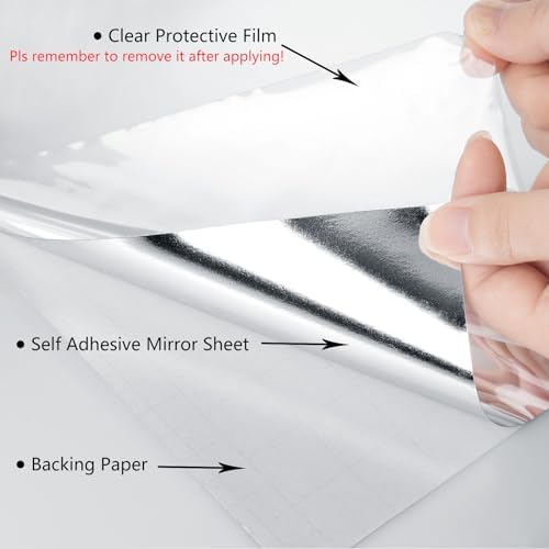 LaCheery 15.8"x80" Peel and Stick Mirror Stickers Flexible Mirror Sticker Sheet Self Adhesive Mirror Vinyl Paper Reflective Non Glass Mirror Film Roll for Walls Crafts Kids Room Wall Stickers Decor - Image 3