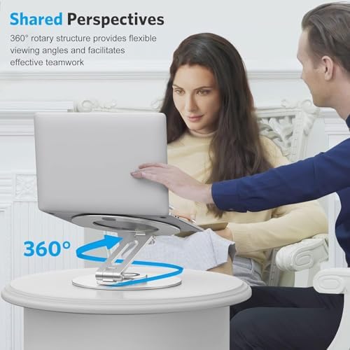 OMOTON Adjustable Laptop Stand for Desk 360° Rotating Base up to 17" Silver - Image 4