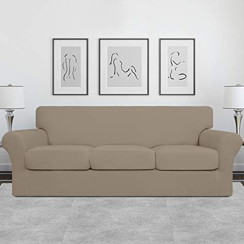 Easy-Going 4 Pieces Stretch Soft Couch Cover for Dogs - Washable Sofa Slipcover for 3 Separate Cushion Couch - Elastic Furniture Protector for Pets, Kids(Sofa, Natural, Large) - Image 2