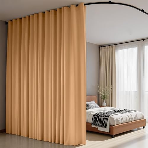 Room Divider Curtains Flexible Ceiling Tracks set Curtain track Ceiling Mount Blackout Curtain for Living Room Bedroom Ceiling Curtain Rod Privacy Dividers Panels W120 x H84 Khaki Drape & Black rail - Image 6