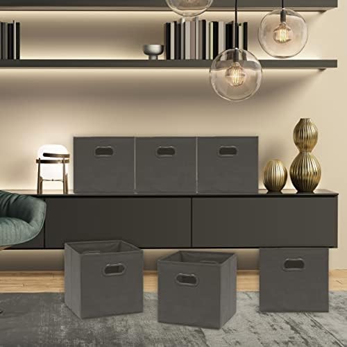 Simple Houseware 11-Inch Foldable Cube Storage Bins with Handles, Dark Gray - Image 2