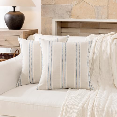 Hckot Striped Throw Pillow Covers 20x20 Set of 2 Lake Blue Pillow Covers - Image 2