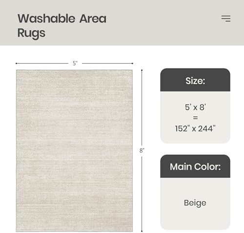 Valenrug 7x9 Area Rug Non Slip, Washable Area Rugs for Living Room, Beige - Image 2