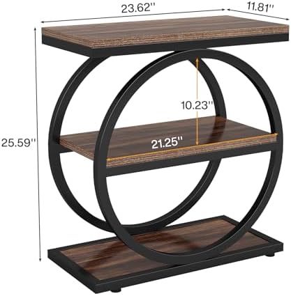 Tribesigns End Table Set of 2, Narrow End Table with 3 Storage Shelves, Wooden Side Table, Industrial Small Sofa Side Table for Living Room, Slim Nightstand and Bedside Table for Bedroom - Image 2