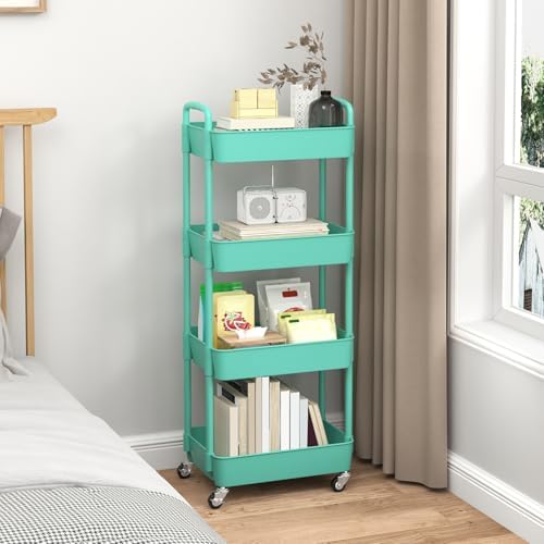 Sywhitta 4-Tier Plastic Rolling Utility Cart with Wheels for Storage,Green - Image 6