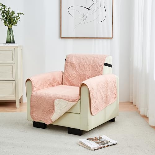 Great Bay Home Reversible Chair Cover - Washable Slipcover Furniture Protector with Elastic Straps - Perfect for Kids & Pets - Quilted & Stitched Detail (Dusty Rose/Taupe). by GreatBayHome