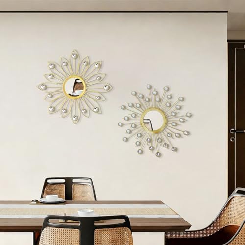 2 Pack Metal Mirrors for Wall Boho Sunburst Wall Mirror Home Decor Modern Decorative Wall Art for Bedroom Living Room Entryway - Image 2