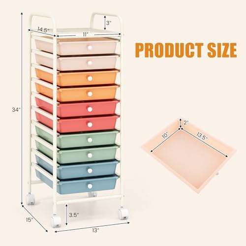MEDIMALL 10 Drawers Rolling Storage Cart, Multipurpose Craft Storage Cart with Wheels, Mobile Tools Scrapbook Paper Organizer Cart for Office School Home Use - Image 3
