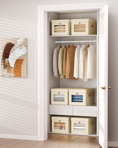 Homsorout Storage Bins with Lid – Closet Organizer with Side Opening and Clear Window, Foldable Stackable Fabric Basket for Clothes Storage, Bedroom, Nursery, Office, 3 Pack, Beige - Image 5