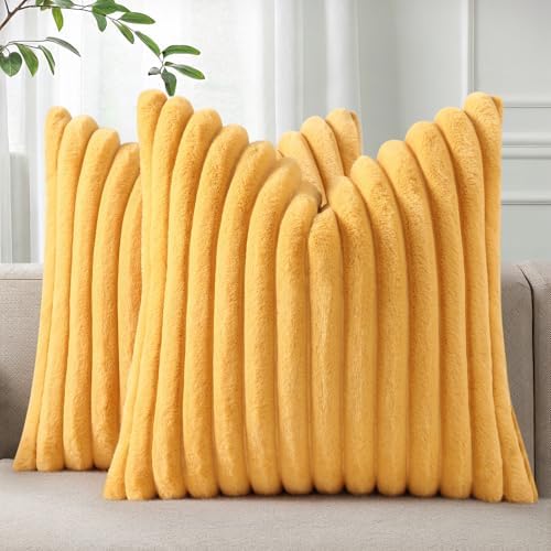 Pallene Faux Fur Decorative Throw Pillow Covers 20x20 Set of 2, Yellow by PALLENE
