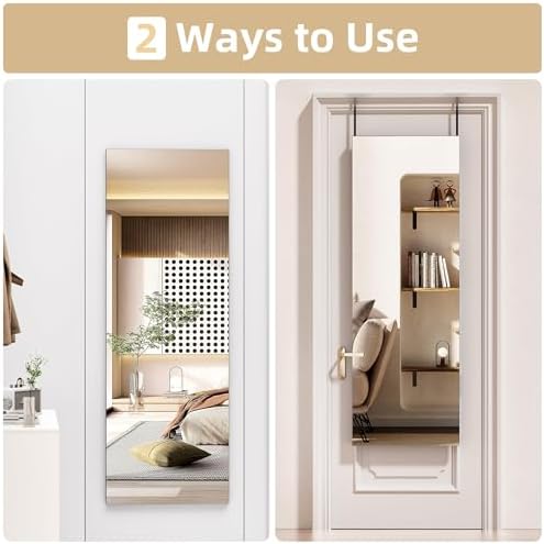 Hasipu Door Mirror Full Length, 47"x 15.8" Full Body Over The Door Hanging Wall Mounted Mirror for Bedroom, Living Room, Cloakroom, Square Black - Image 3