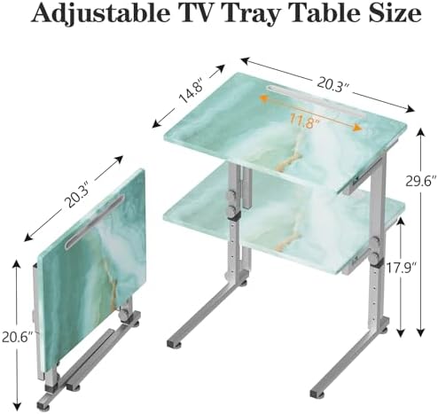 Folding Tv Tray Table,6 Height Adjustable Dinner Snack Slide Under Couch Side Table, Portable Foldable C-Shaped End Table for Eating with Sturdy MDF Top,No Assembly(Sea Blue+Silver) - Image 2