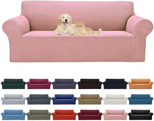 Cupuamon 2026 New Stretch Oversized Sofa Slipcovers Couch Sofa Cover for 4 Seater Furniture Protector Covers with Elastic Bottom Jacquard Fabric Small Checks for Pets, Kids - Dusty Pink by Cupuamon