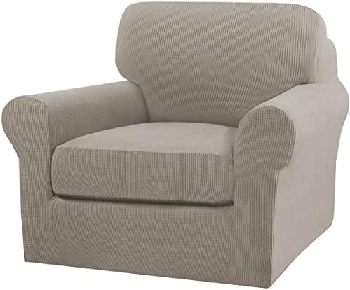 Turquoize 2 Piece Chair Covers Chair Slipcovers for Living Room Armchair Couch Cover Chair Sofa Cover with Individual Cushion Covers Furniture Cover for Chairs Feature Thick Fabric (Chair, Taupe) by Turquoize