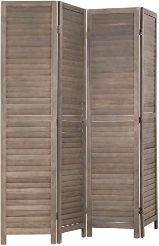 4 Panel Wood Room Divider 5.75 Ft Tall Privacy Wall Divider 68.9" x 15.75" Each Panel Folding Wood Screen for Home Office Bedroom Restaurant （Brown） by FDW