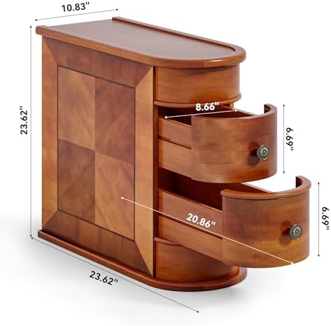 LITTLE TREE Wood End Table with 2 Drawers Sofa Side Table, No Assembly Required Vintage Slim Nightstand Bedside Table for Bedroom - Image 2