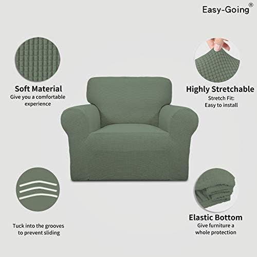Easy-Going Stretch Chair Slipcover with Arm Washable Greyish Green - Image 3