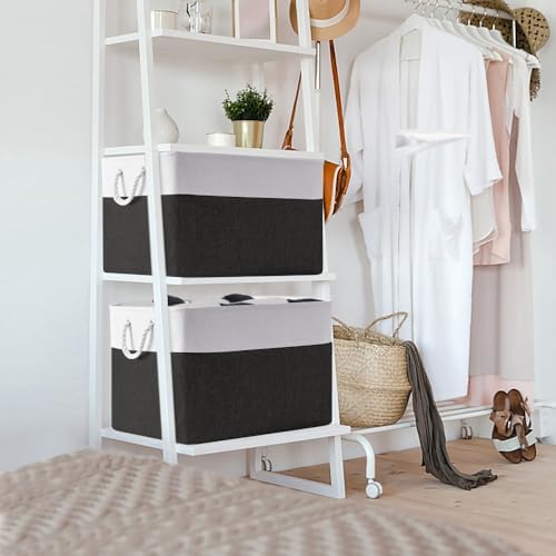 TheWarmHome Organization and Storage for Shelves - Extra Jumbo 3 Pack 20.5x15.7x13.8 inch Fabric Storage Basket for Organizing, Storage Bins for Shoes Towel Blanket (White & Black) - Image 4
