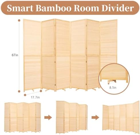 Room Divider Folding Privacy Screens,Hand-Made Natural Bamboo Room Dividers - Image 5