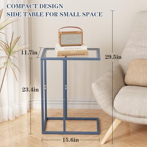 Easy Paws C Table End Table Set of 2, Glass Couch Side Table, Tempered Glass Snack Table with Metal Frame, TV Tray Table for Small Space, Sofa Couch Side Tableand Bed Side Table(Blue) - Image 3