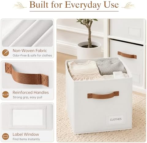 Storage Cubes 10 Pack, 11 Inch Fabric Storage Cubes Organizer Bins with Labels, Odor-Free & Sturdy PP Structure, Cubby Baskets for Closet, Shelves, Toys & Nursery (White) - Image 3