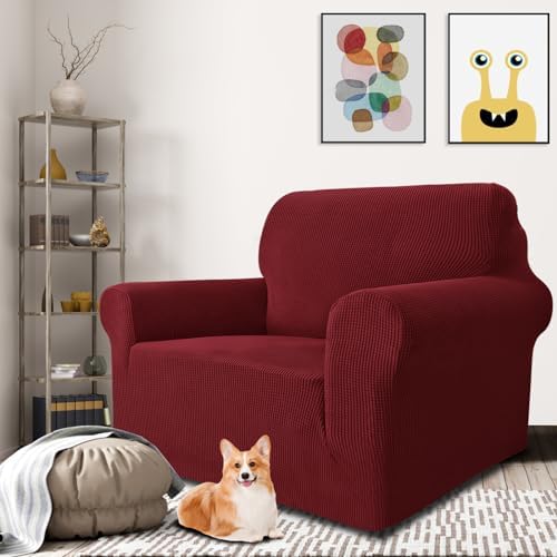 MAXIJIN Stretch Chair Cover Chair Slipcovers with Arms, 1-Piece Couch Sofa Chair Covers for Living Room, Non Slip Armchair Cover (31"-46") Furniture Protector Dogs Pet Friendly (Chair, Wine Red) - Image 3